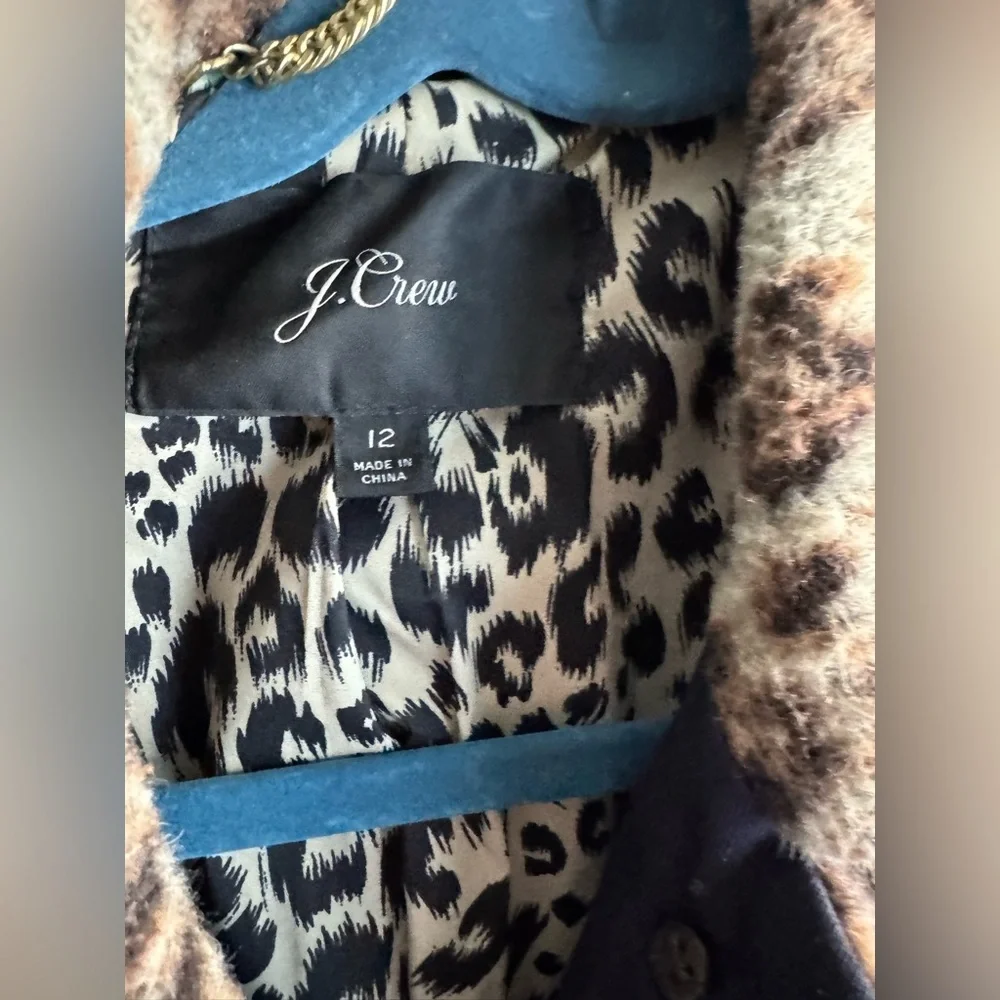 J Crew Topcoat In Double Leopard Wool Blend Winter Preppy City Wear size 12 - Picture 2 of 7